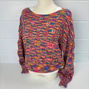 Space Dye Pointelle Sweater L Y2K Rainbow Dopamine Girly Enid Indie Bohemian ASO